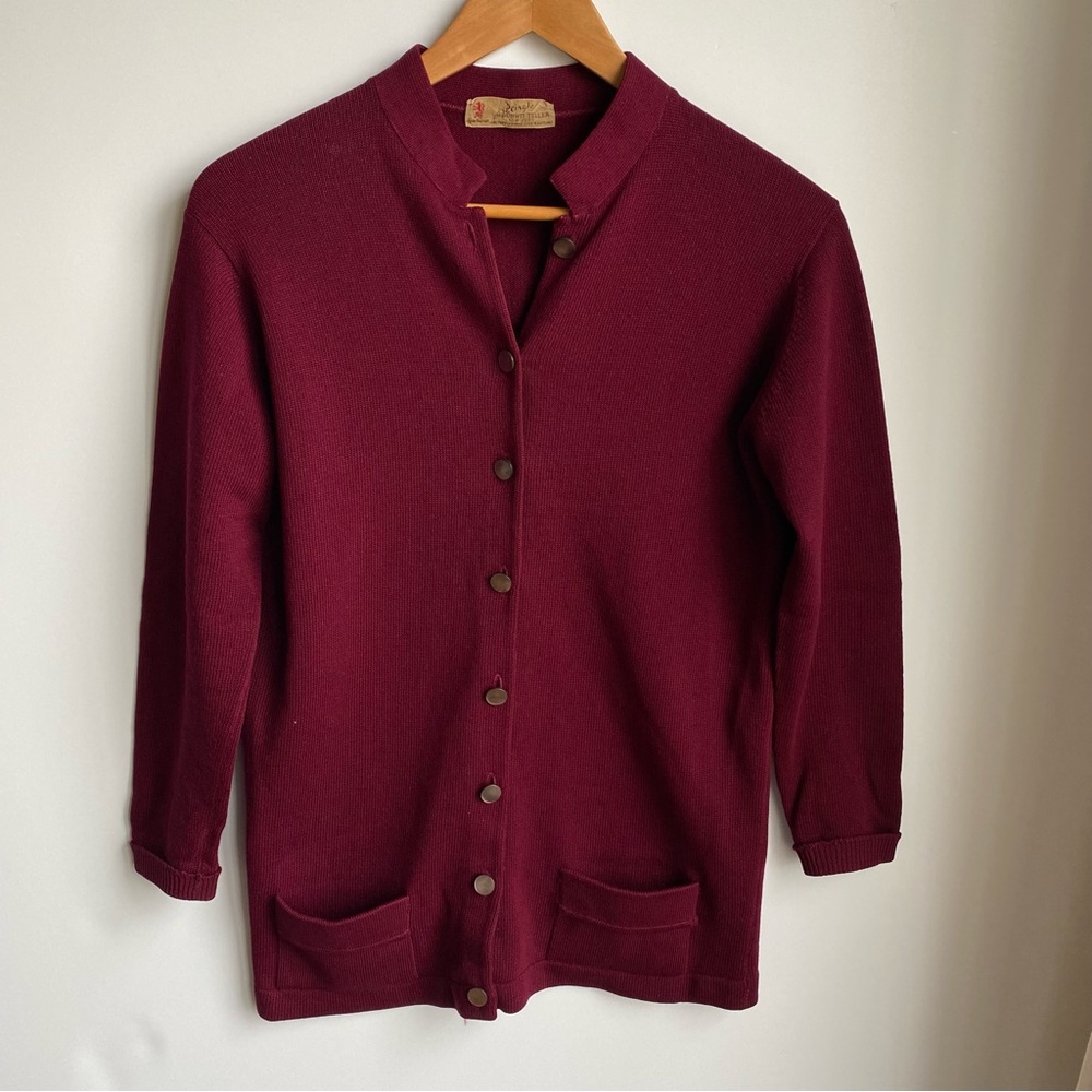 Pringle for Bonwit Teller 100% Pure Cashmere Merlot Button Cardigan
